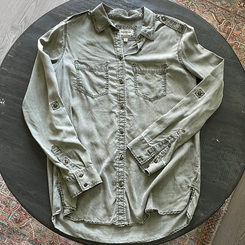 Express Long Sleeve Boyfriend Fit Utility shirt- Express - Army green S